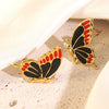 Wholesale Women's Fairy Style Insect Pattern Dripping Oil Stainless Steel Butterfly Earrings
