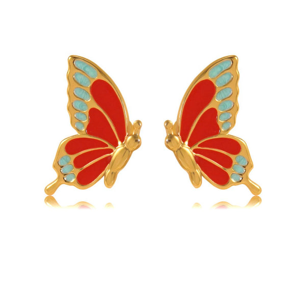 Wholesale Women's Fairy Style Insect Pattern Dripping Oil Stainless Steel Butterfly Earrings