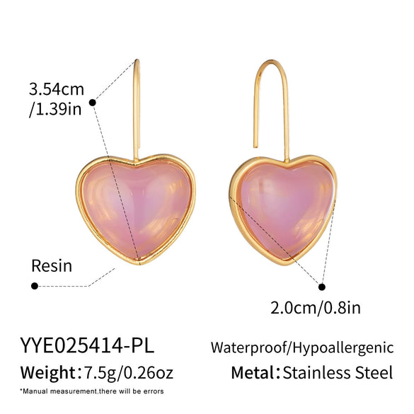 Wholesale Women's Fairy Style Multicolor Resin Heart Earrings With Stainless Steel Ear Needles And Pvd Furnace Vacuum Real Gold Plating