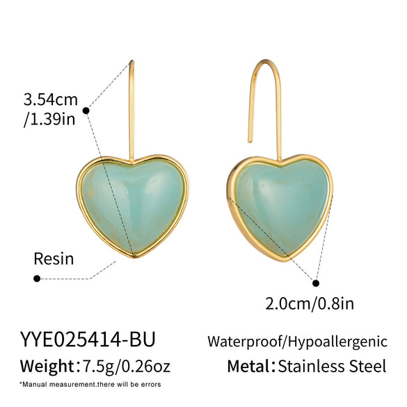 Wholesale Women's Fairy Style Multicolor Resin Heart Earrings With Stainless Steel Ear Needles And Pvd Furnace Vacuum Real Gold Plating