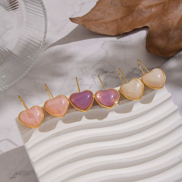 Wholesale Women's Fairy Style Multicolor Resin Heart Earrings With Stainless Steel Ear Needles And Pvd Furnace Vacuum Real Gold Plating