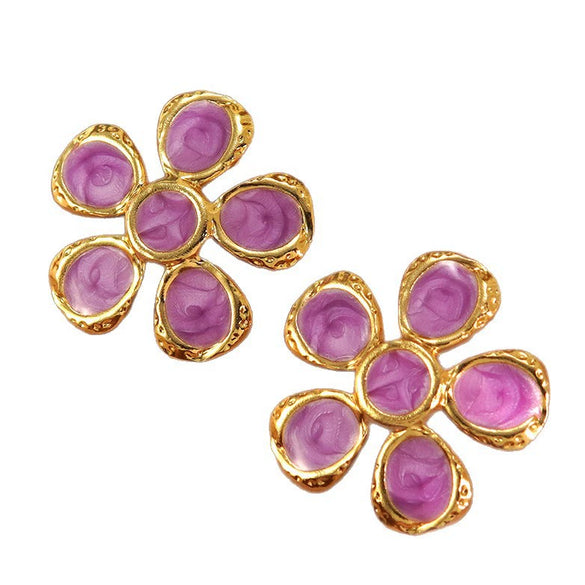 Wholesale Women's Fairy Style Oil Dripping Flower Stainless Steel Earrings