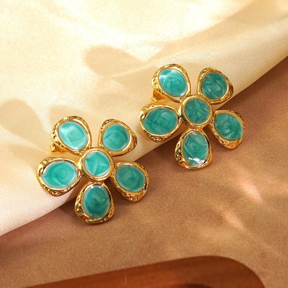 Wholesale Women's Fairy Style Oil Dripping Flower Stainless Steel Earrings
