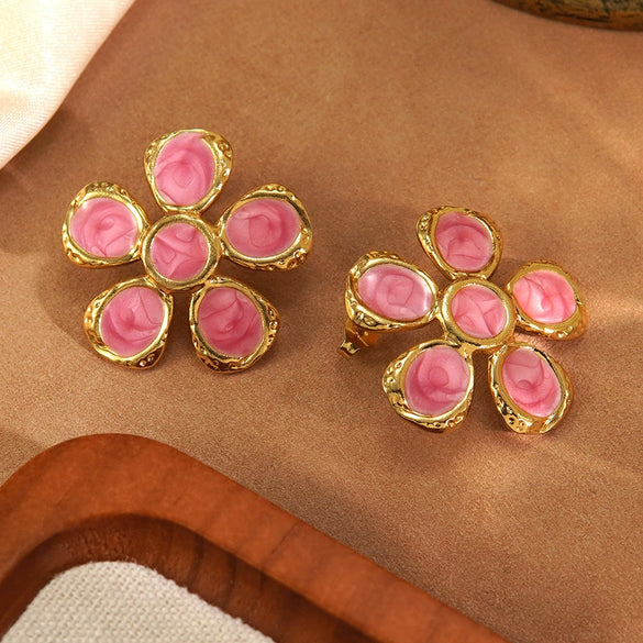 Wholesale Women's Fairy Style Oil Dripping Flower Stainless Steel Earrings