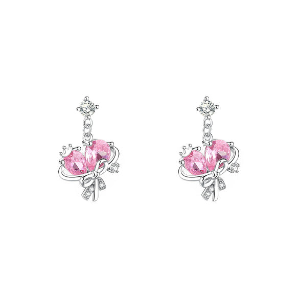 Wholesale Women's Fairy Style S925 Sterling Silver Inlaid Zircon Bow Pendant Cross Chain Necklace