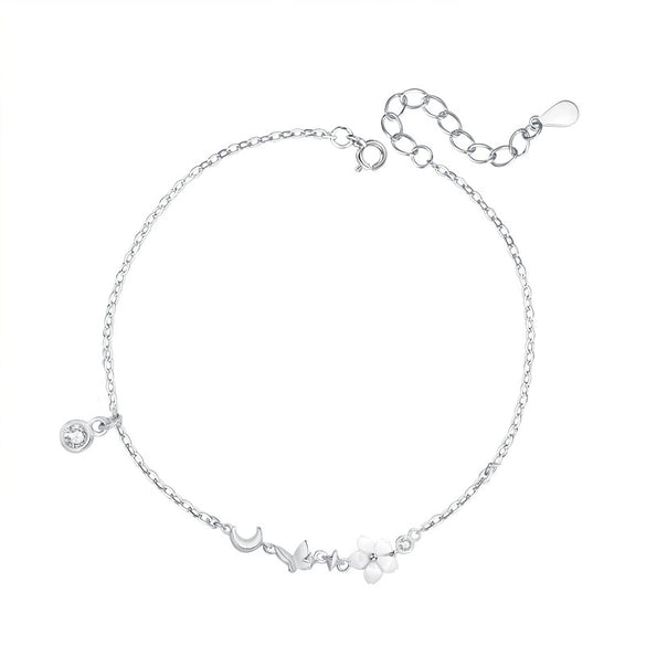 Wholesale Women's Fairy Style Silver Necklace With Inlaid Shell Flower Insect Star Pattern And Cross Chain