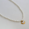 Wholesale Women's Fairy Style Titanium Steel Goldplated Pearl Casting Heart Pendant Necklace With String Of Pearls Chain