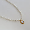 Wholesale Women's Fairy Style Titanium Steel Goldplated Pearl Casting Heart Pendant Necklace With String Of Pearls Chain