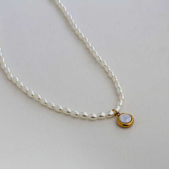 Wholesale Women's Fairy Style Titanium Steel Goldplated Pearl Casting Heart Pendant Necklace With String Of Pearls Chain