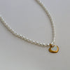 Wholesale Women's Fairy Style Titanium Steel Goldplated Pearl Casting Heart Pendant Necklace With String Of Pearls Chain