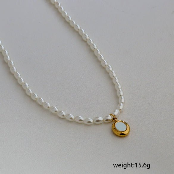Wholesale Women's Fairy Style Titanium Steel Goldplated Pearl Casting Heart Pendant Necklace With String Of Pearls Chain