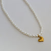 Wholesale Women's Fairy Style Titanium Steel Goldplated Pearl Casting Heart Pendant Necklace With String Of Pearls Chain