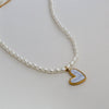 Wholesale Women's Fairy Style Titanium Steel Goldplated Pearl Casting Heart Pendant Necklace With String Of Pearls Chain