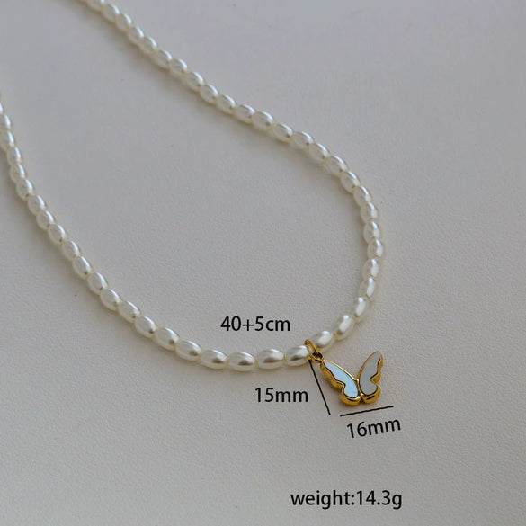 Wholesale Women's Fairy Style Titanium Steel Goldplated Pearl Casting Heart Pendant Necklace With String Of Pearls Chain