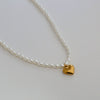 Wholesale Women's Fairy Style Titanium Steel Goldplated Pearl Casting Heart Pendant Necklace With String Of Pearls Chain