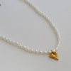 Wholesale Women's Fairy Style Titanium Steel Goldplated Pearl Casting Heart Pendant Necklace With String Of Pearls Chain