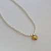 Wholesale Women's Fairy Style Titanium Steel Goldplated Pearl Casting Heart Pendant Necklace With String Of Pearls Chain
