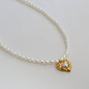 Wholesale Women's Fairy Style Titanium Steel Goldplated Pearl Casting Heart Pendant Necklace With String Of Pearls Chain