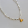 Wholesale Women's Fairy Style Titanium Steel Goldplated Pearl Casting Heart Pendant Necklace With String Of Pearls Chain