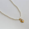 Wholesale Women's Fairy Style Titanium Steel Goldplated Pearl Casting Heart Pendant Necklace With String Of Pearls Chain