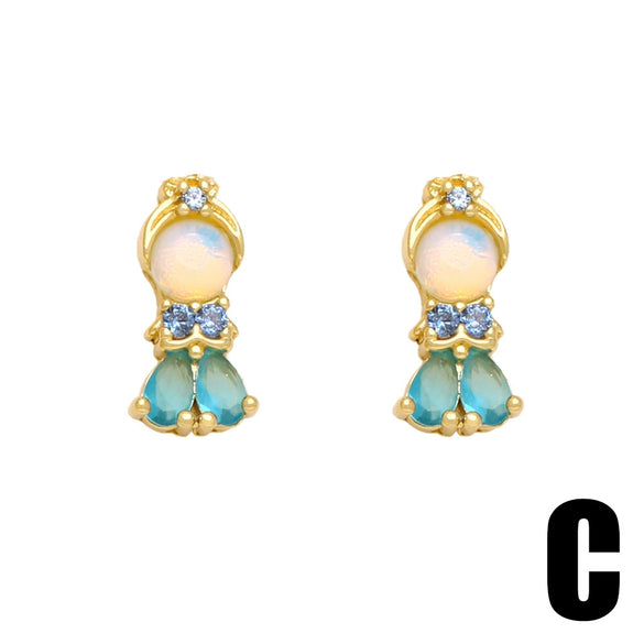 Wholesale Women's Fairy Tale Princess Earrings Copper Inlaid With Colorful Zirconium Electroplated With Cartoon Character Geometric Animal Zodiac Patterns