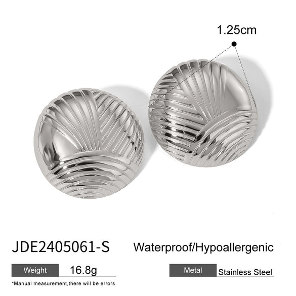 Wholesale Women's Fan Earrings Stainless Steel Geometric Electroplated Retro Irregular Rib Style