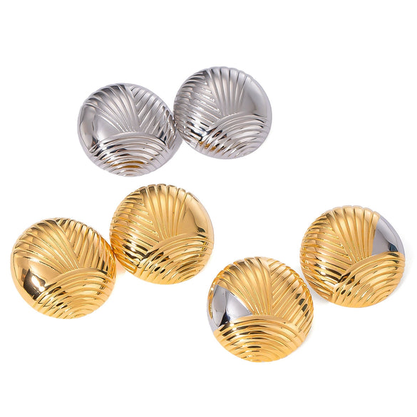 Wholesale Women's Fan Earrings Stainless Steel Geometric Electroplated Retro Irregular Rib Style