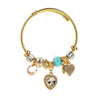 Wholesale Women's Fashion Adjustable Couple Bracelet With Heart Pendant Made Of Alloy And Stainless Steel With Rhinestone Inlay
