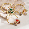 Wholesale Women's Fashion Adjustable Couple Bracelet With Heart Pendant Made Of Alloy And Stainless Steel With Rhinestone Inlay
