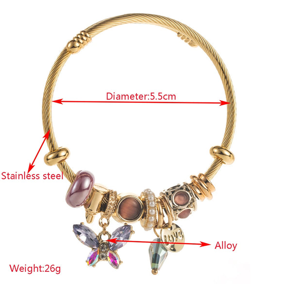 Wholesale Women's Fashion Alloy Butterfly And Insect Pattern Diamond Bracelet Jewelry
