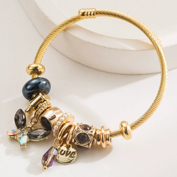 Wholesale Women's Fashion Alloy Butterfly And Insect Pattern Diamond Bracelet Jewelry