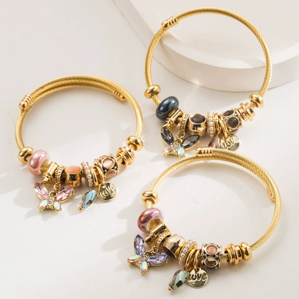 Wholesale Women's Fashion Alloy Butterfly And Insect Pattern Diamond Bracelet Jewelry