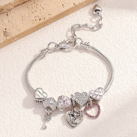 Wholesale Women's Fashion Alloy Electroplated Heart Pendant Bracelet