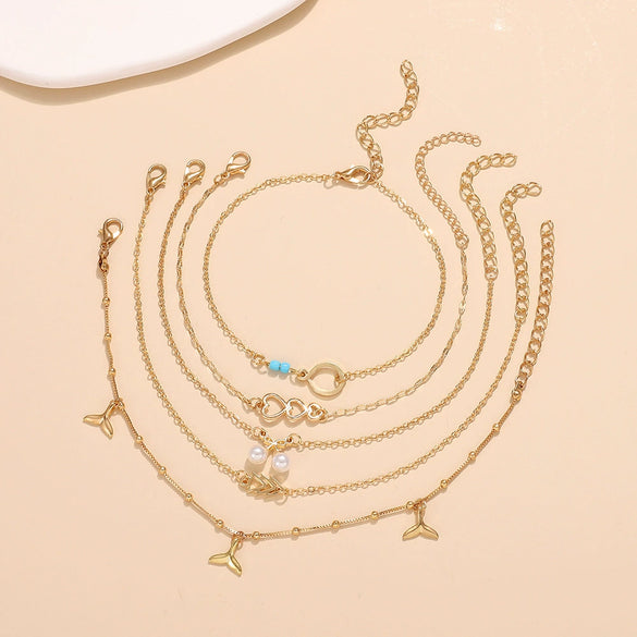 Wholesale Women's Fashion Bohemian Simple Alloy Anklet With Dolphin Love Design And Animal Pattern