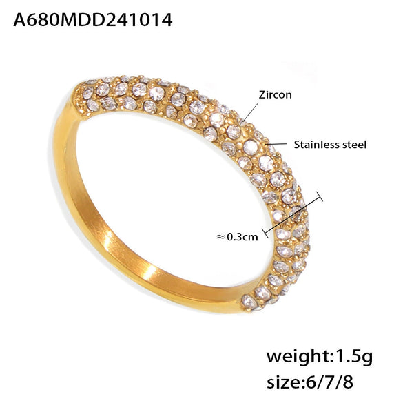 Wholesale Women's Fashion Bright Zircon Ring Stainless Steel Pvd Electroplated Geometric Style