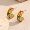 Wholesale Women's Fashion C Shaped Geometric Stainless Steel 18K Gold Plated Earrings