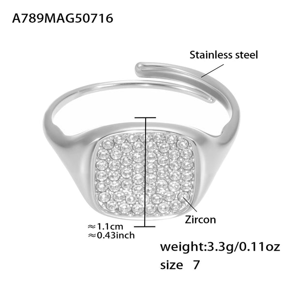 Wholesale Women's Fashion Casual Open Design Geometric Titanium Steel Love Ring With Electroplating And Super Flash Zircon Jewelry