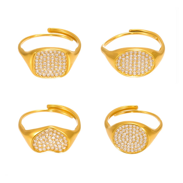 Wholesale Women's Fashion Casual Open Design Geometric Titanium Steel Love Ring With Electroplating And Super Flash Zircon Jewelry