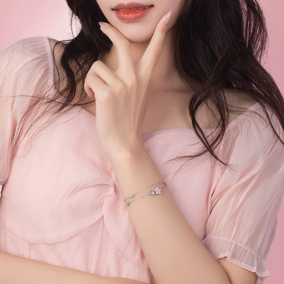 Wholesale Women's Fashion Cherry Blossom And Flower Sterling Silver 925 Electroplated Bracelet