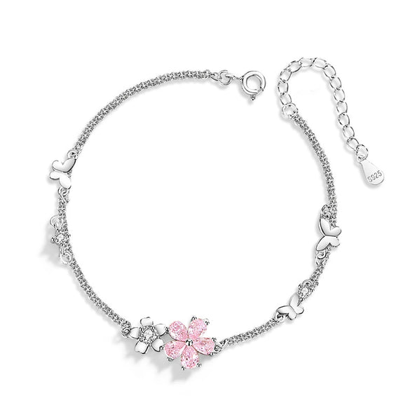 Wholesale Women's Fashion Cherry Blossom And Flower Sterling Silver 925 Electroplated Bracelet