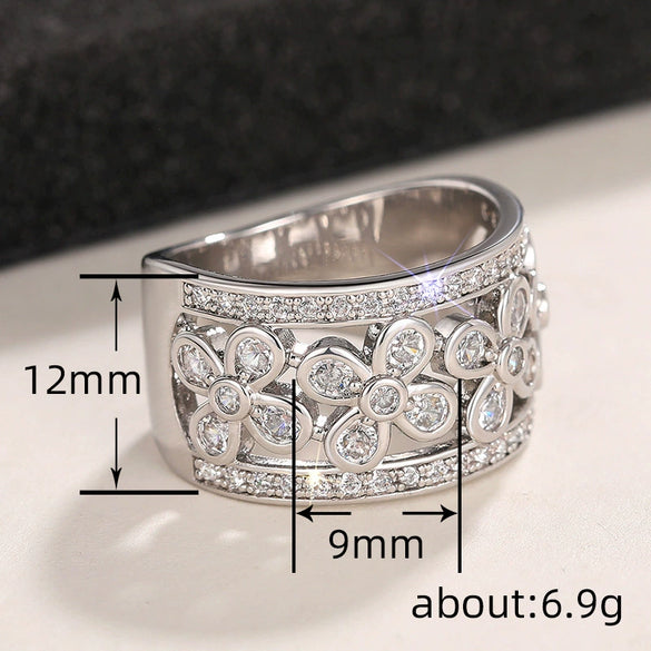 Wholesale Women's Fashion Copper Flower Geometric Ring Jewelry With Zirconia