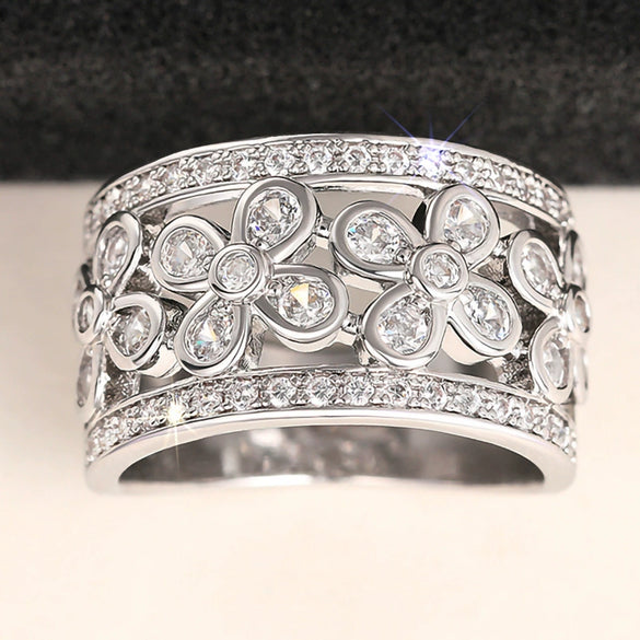 Wholesale Women's Fashion Copper Flower Geometric Ring Jewelry With Zirconia