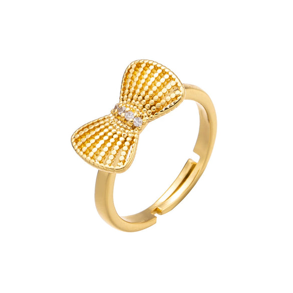 Wholesale Women's Fashion Copper Gold Bow Ring Electroplated Adjustable Tail Ring