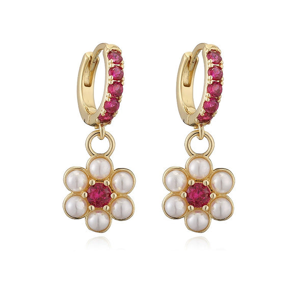 Wholesale Women's Fashion Copper Inlaid Pearl Flower Petal Earrings