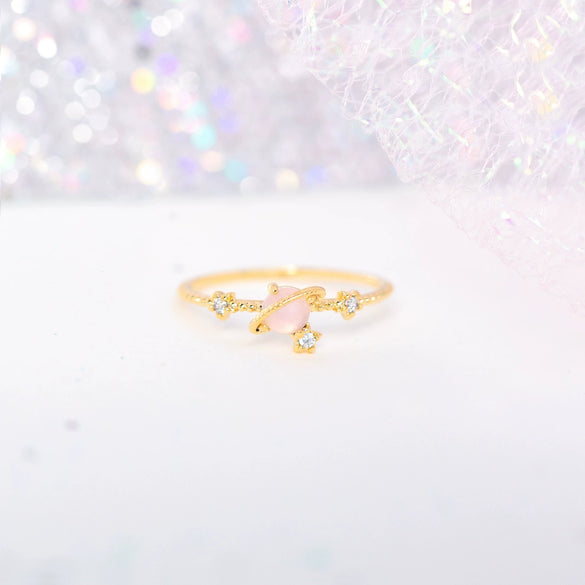 Wholesale Women's Fashion Creative Geometric Brass Planet Ring With Micro Inlaid Zircon