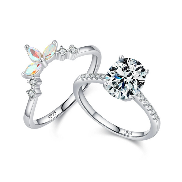 Wholesale Women's Fashion Creative Highend Versatile Stacking Style S925 Sterling Silver Zircon Ring With The Crown Pattern And Electroplating Treatment