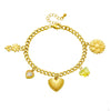Wholesale Women's Fashion Creative Multielement Stainless Steel Goldplated Flower And Heart Shape Pendant Side Chain Bracelet