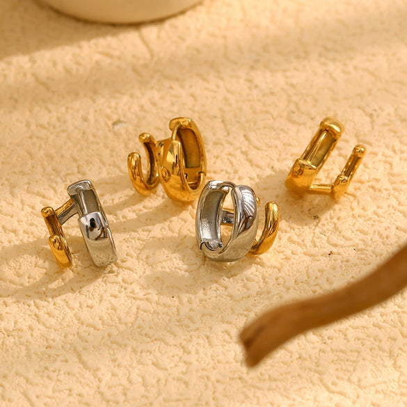 Wholesale Women's Fashion Creative Niche Design Geometric Stainless Steel Earrings With 18K Gold Plated Personality Casting Ear Buckle And Electroplating Treatment