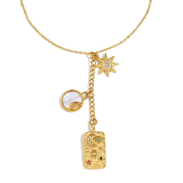 Wholesale Women's Fashion Creative Niche High Grade Square Pendant Necklace In Stainless Steel With 18K Gold Plated Electroplating And Personality Tassel