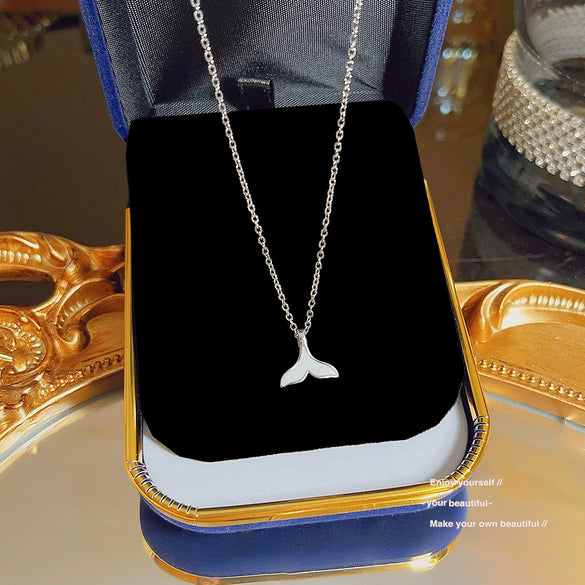 Wholesale Women's Fashion Creative Titanium Steel Mermaid Fishtail Pendant Necklace With Animal Pattern And Dripping Oil Design